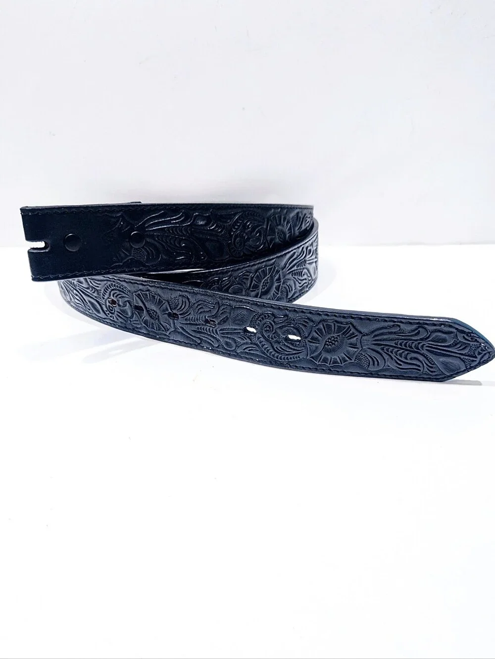 Double S Belt Collection Genuine Leather Black Tooled Western Belt Strap Size 52
